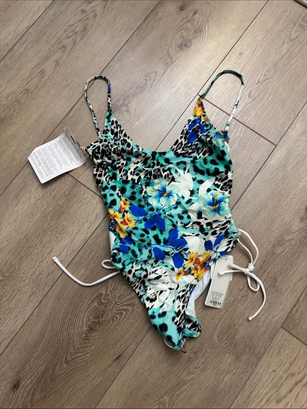 Kids Floral Leopard One-Piece Swimsuit - Turquoise